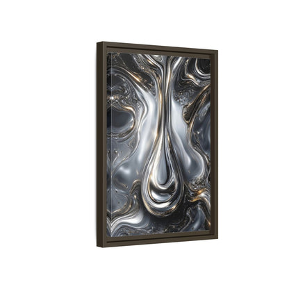 Side Mockup 5. Abstract Liquid Metal Silver Gold Abstract shown as stretched canvas wall art