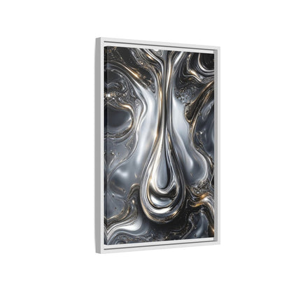Side Mockup 1. Abstract Liquid Metal Silver Gold Abstract shown as stretched canvas wall art
