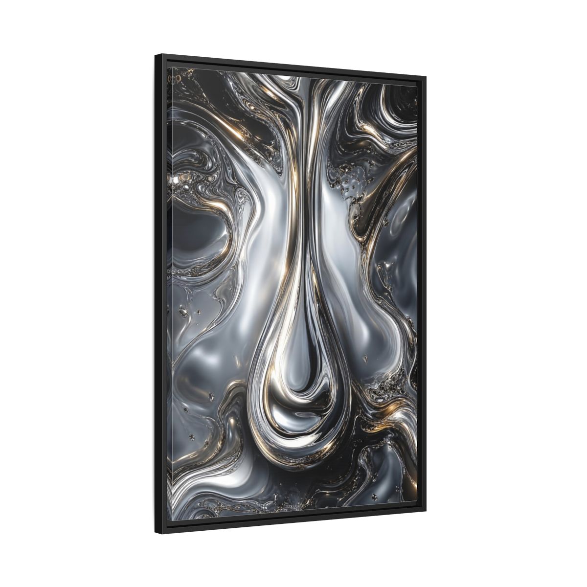 Side Mockup 13. Abstract Liquid Metal Silver Gold Abstract shown as stretched canvas wall art