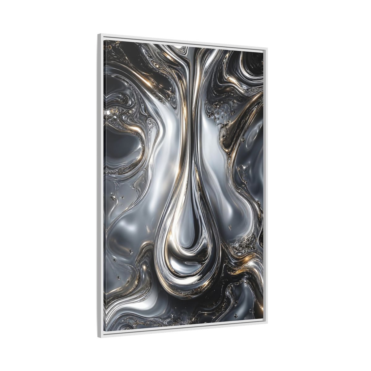 Side Mockup 7. Abstract Liquid Metal Silver Gold Abstract shown as stretched canvas wall art