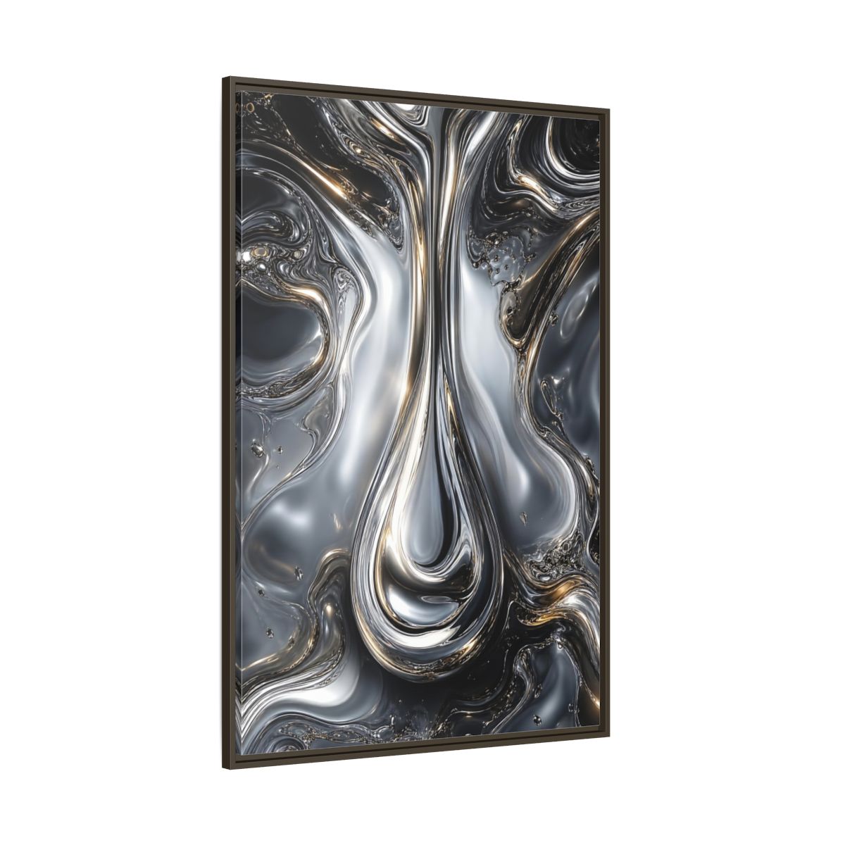Side Mockup 8. Abstract Liquid Metal Silver Gold Abstract shown as stretched canvas wall art