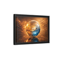 Side Mockup 6. Abstract Liquid Sphere Blue And Gold Water shown as stretched canvas wall art