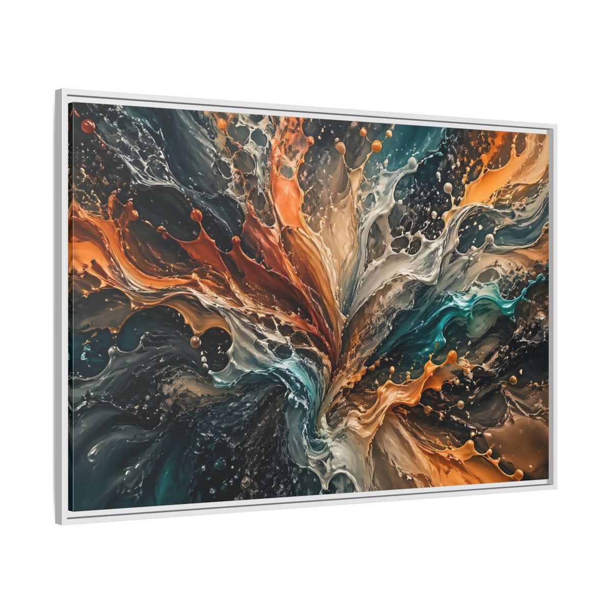 Side Mockup 7. Abstract Liquid Splash Colorful Liquid Art shown as stretched canvas wall art