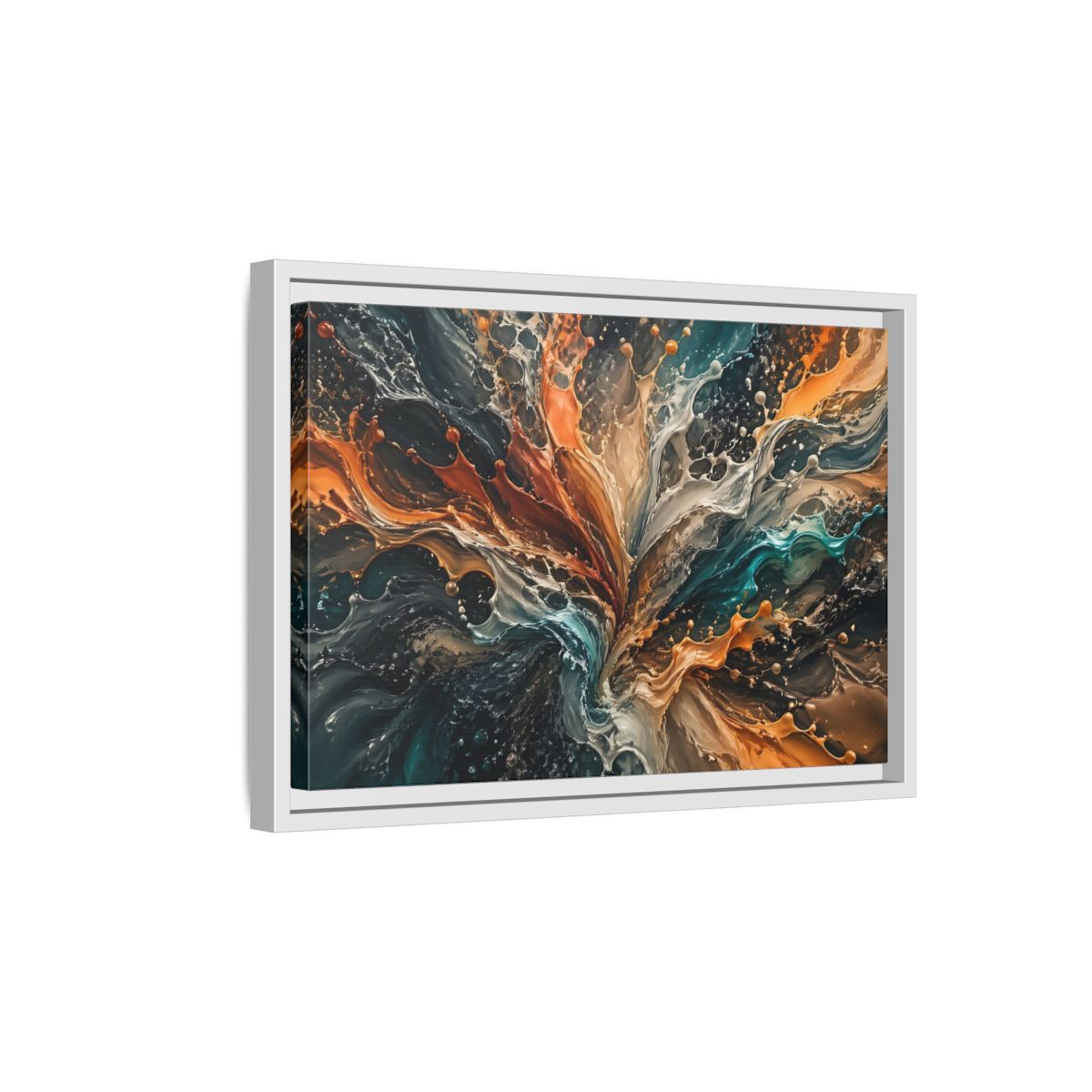 Side Mockup 4. Abstract Liquid Splash Colorful Liquid Art shown as stretched canvas wall art