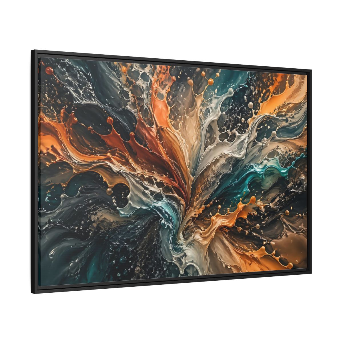 Side Mockup 12. Abstract Liquid Splash Colorful Liquid Art shown as stretched canvas wall art