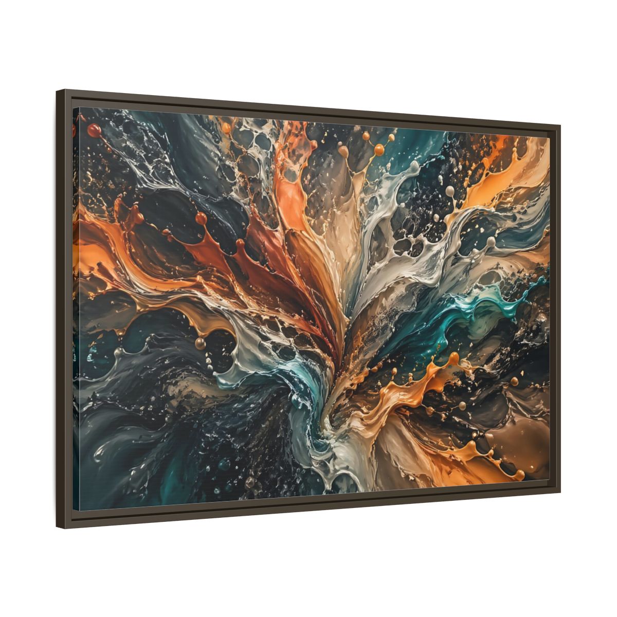 Main Mockup. Abstract Liquid Splash Colorful Liquid Art shown as stretched canvas wall art