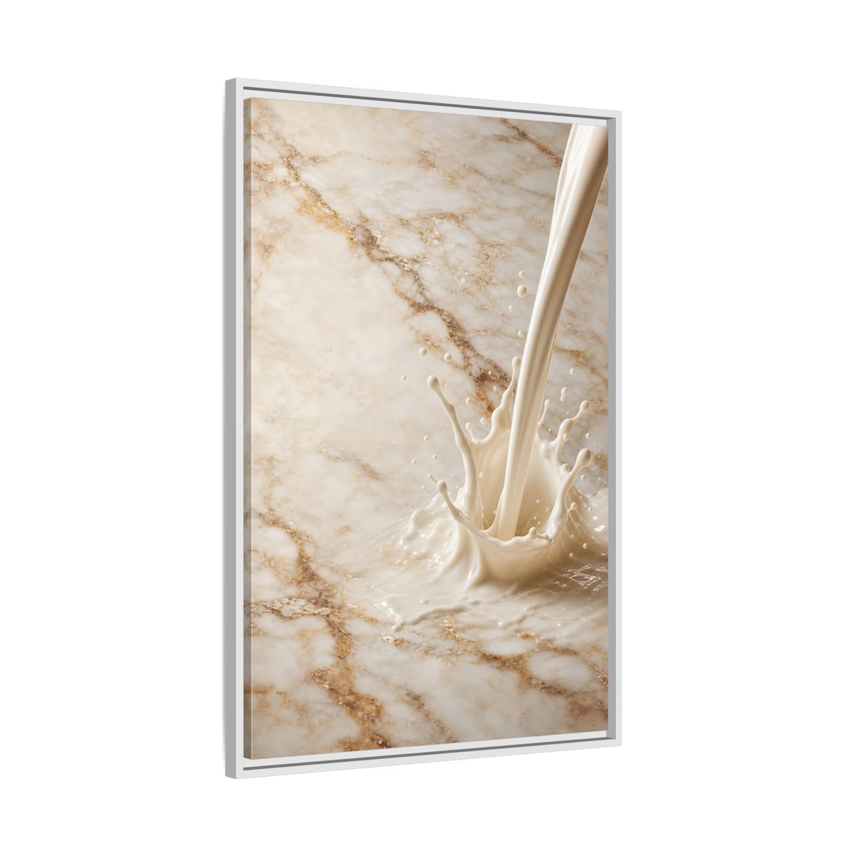 Abstract Liquid Splash Cream Gold Framed Canvas Wall Art - Living Room Above Console Table and shown as canvas wall art