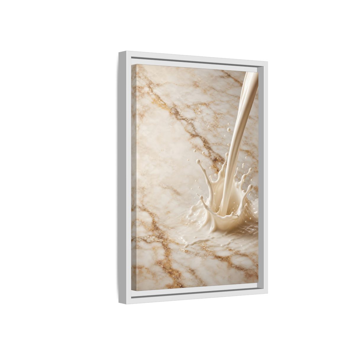 Abstract Liquid Splash Cream Gold Framed Canvas Wall Art - Living Room Above Console Table and shown as canvas wall art