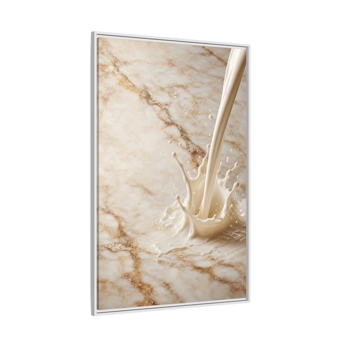 Abstract Liquid Splash Cream Gold Framed Canvas Wall Art - Living Room Above Console Table and shown as canvas wall art