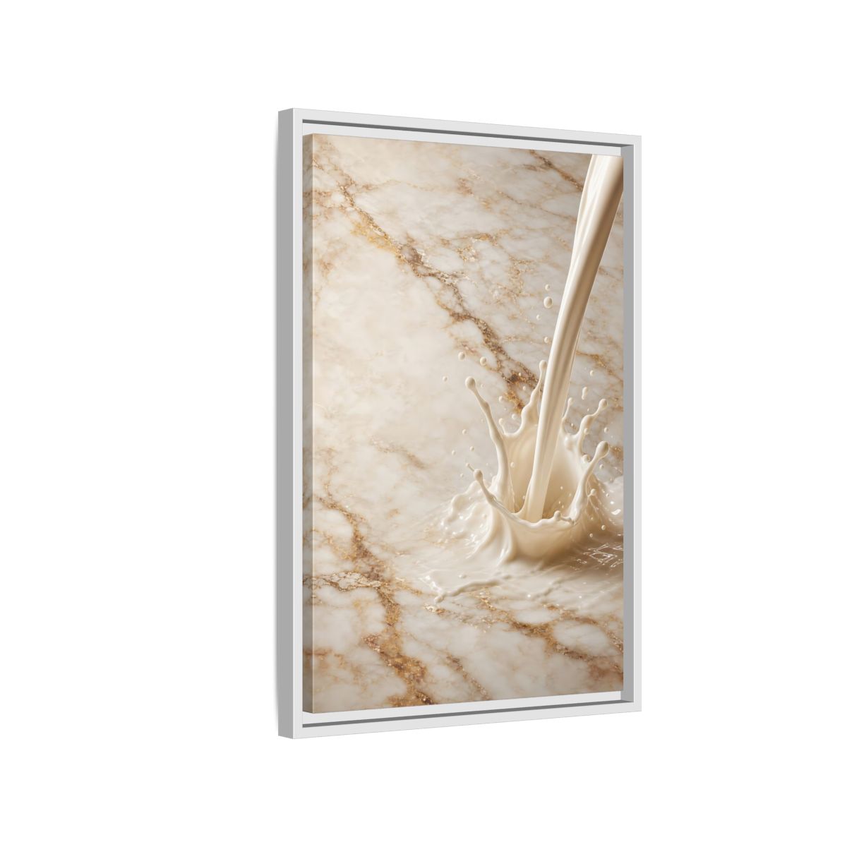 Abstract Liquid Splash Cream Gold Framed Canvas Wall Art - Living Room Above Console Table and shown as canvas wall art