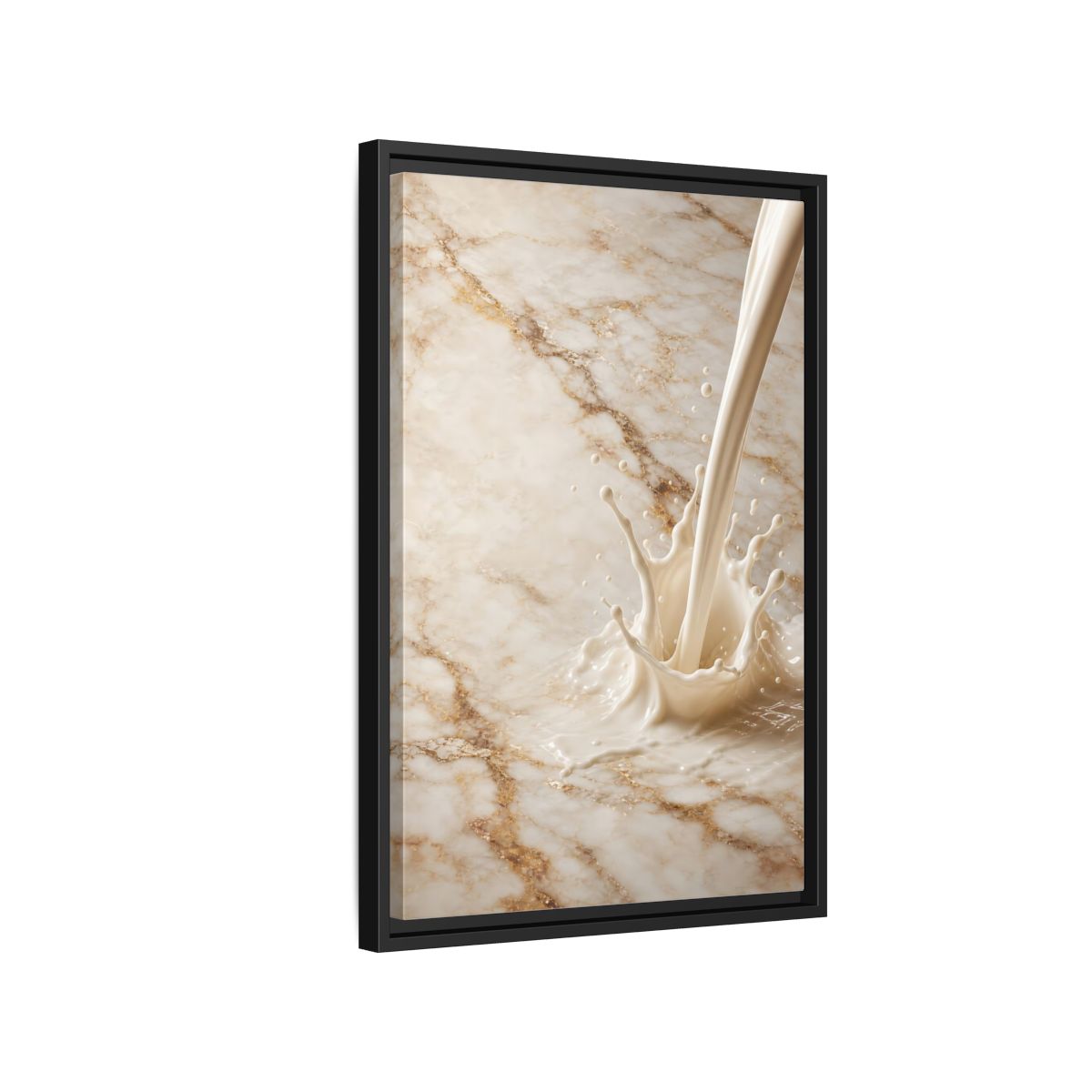 Abstract Liquid Splash Cream Gold Framed Canvas Wall Art - Living Room Above Console Table and shown as canvas wall art