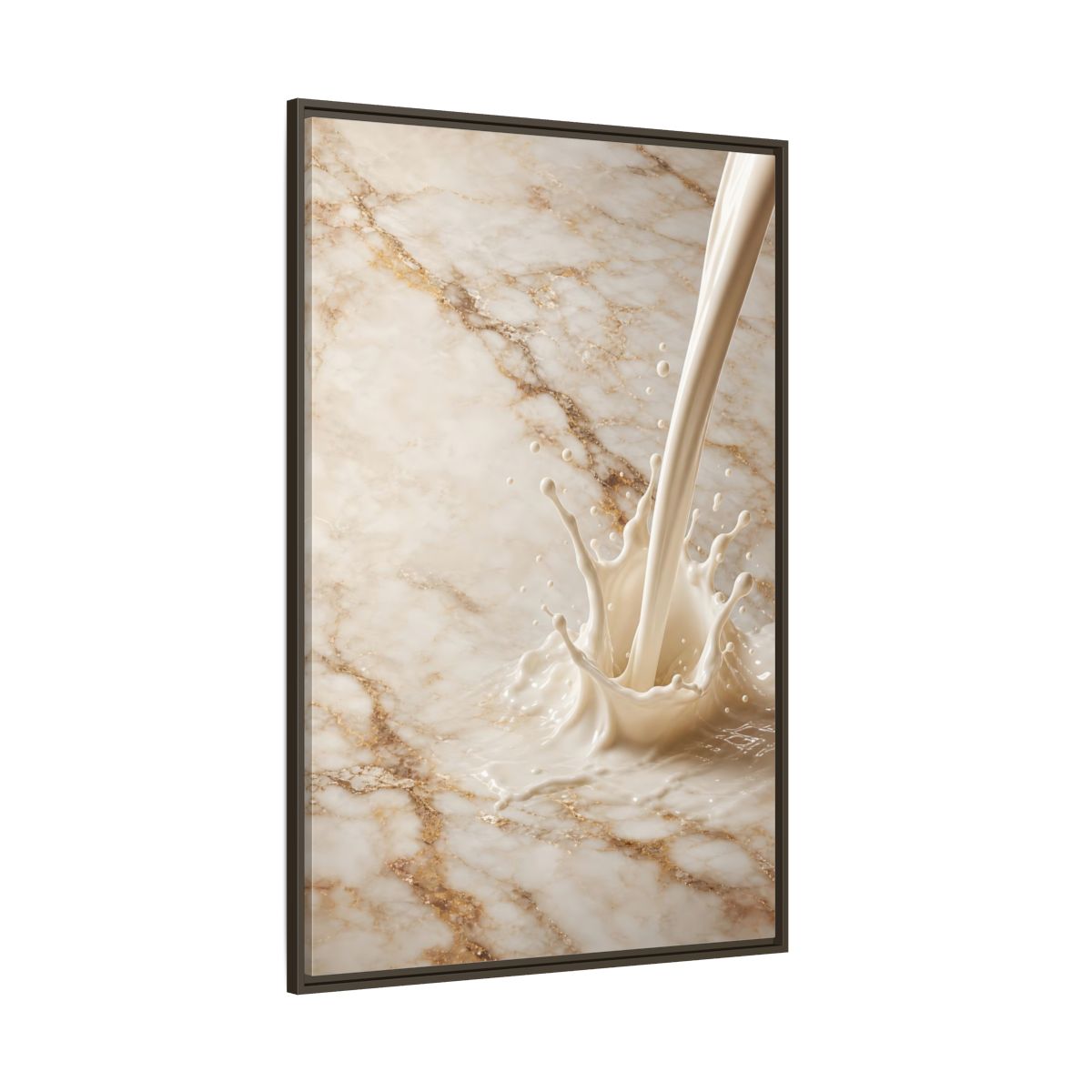 Abstract Liquid Splash Cream Gold Framed Canvas Wall Art - Living Room Above Console Table and shown as canvas wall art
