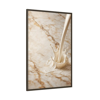 Abstract Liquid Splash Cream Gold Framed Canvas Wall Art - Living Room Above Console Table and shown as canvas wall art