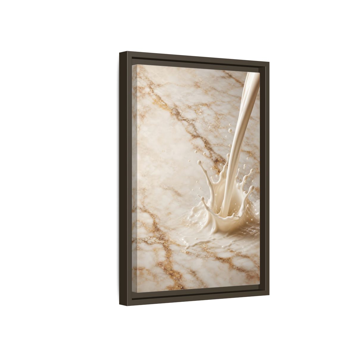 Abstract Liquid Splash Cream Gold Framed Canvas Wall Art - Living Room Above Console Table and shown as canvas wall art