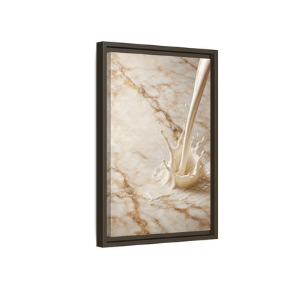 Abstract Liquid Splash Cream Gold Framed Canvas Wall Art - Living Room Above Console Table and shown as canvas wall art
