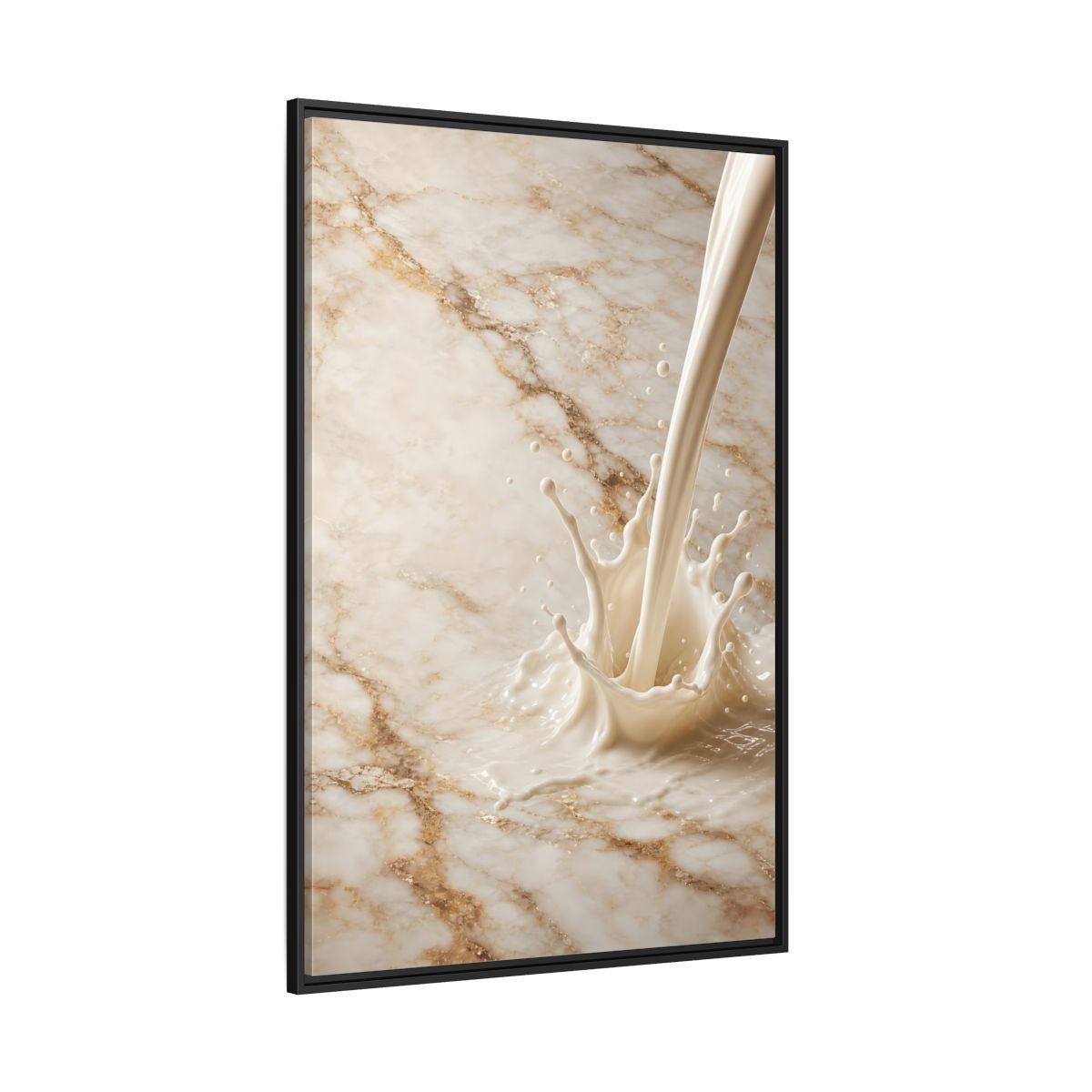 Abstract Liquid Splash Cream Gold Framed Canvas Wall Art - Living Room Above Console Table and shown as canvas wall art