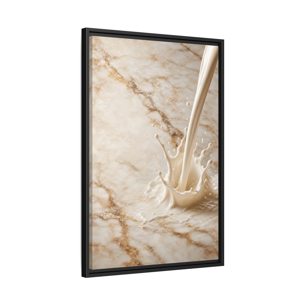 Abstract Liquid Splash Cream Gold Framed Canvas Wall Art - Living Room Above Console Table and shown as canvas wall art