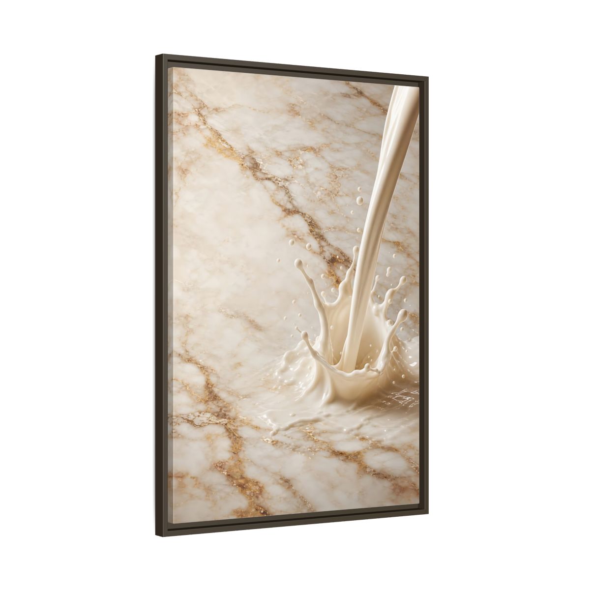 Abstract Liquid Splash Cream Gold Framed Canvas Wall Art - Living Room Above Console Table and shown as canvas wall art