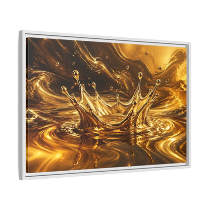 Side Mockup 10. Abstract Liquid Splash Gold And Black shown as stretched canvas wall art
