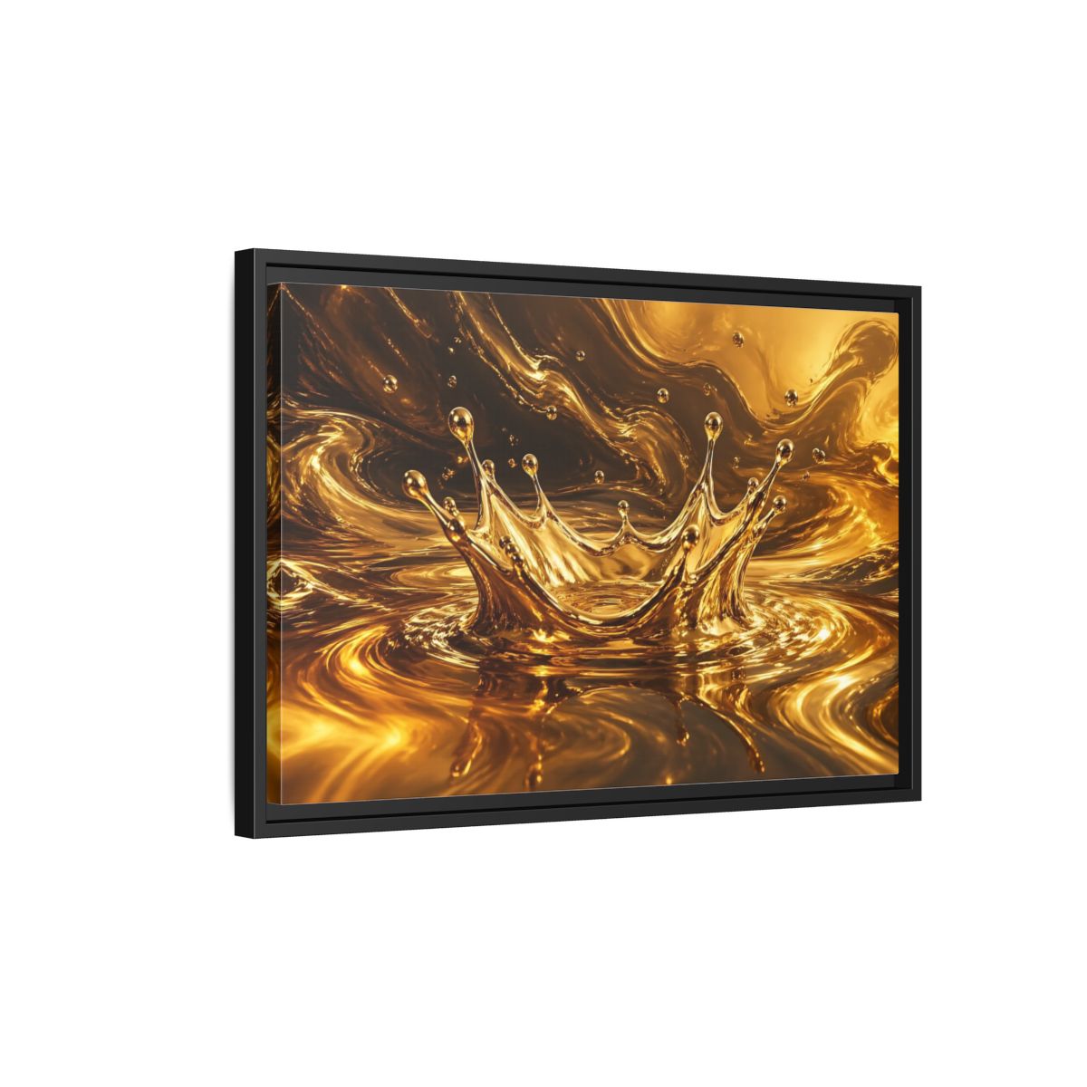 Side Mockup 3. Abstract Liquid Splash Gold And Black shown as stretched canvas wall art