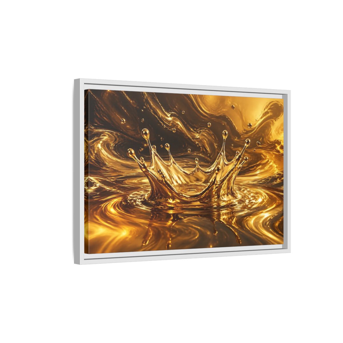 Side Mockup 1. Abstract Liquid Splash Gold And Black shown as stretched canvas wall art