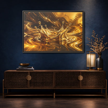 Mockup 4. Abstract Liquid Splash Gold And Black shown as stretched canvas wall art
