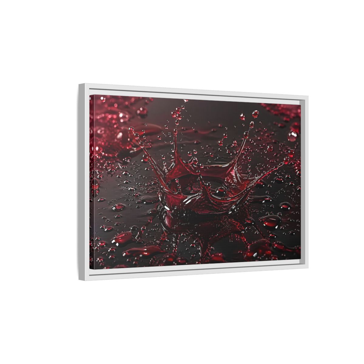 Side Mockup 1. Abstract Liquid Splash Red Splash Art shown as stretched canvas wall art