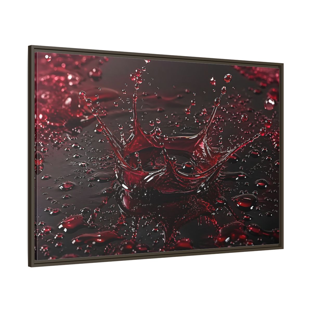 Side Mockup 8. Abstract Liquid Splash Red Splash Art shown as stretched canvas wall art