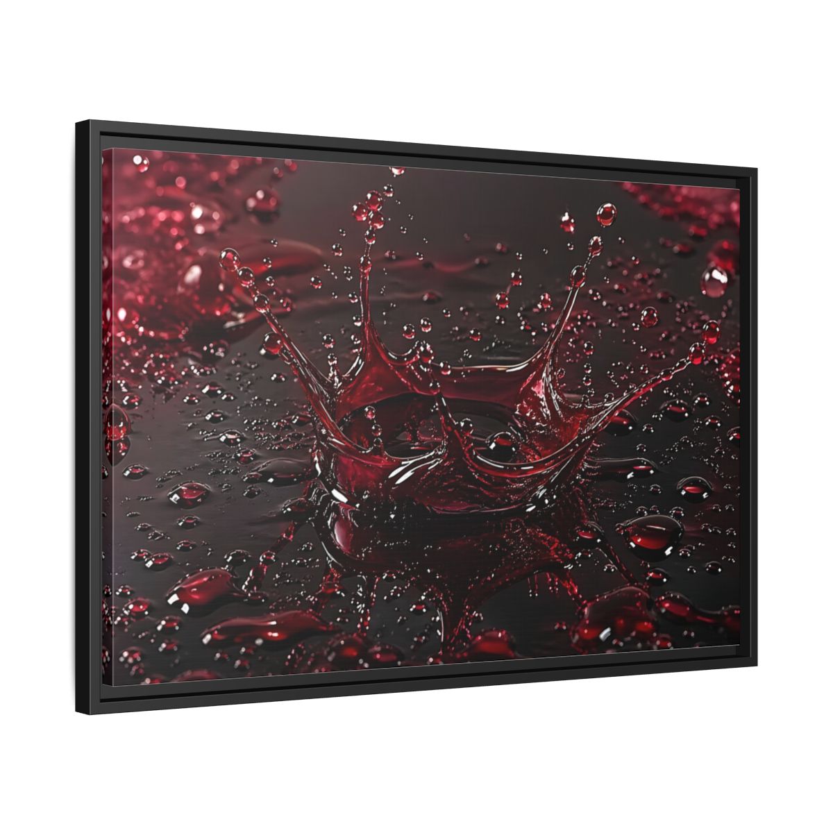Side Mockup 14. Abstract Liquid Splash Red Splash Art shown as stretched canvas wall art