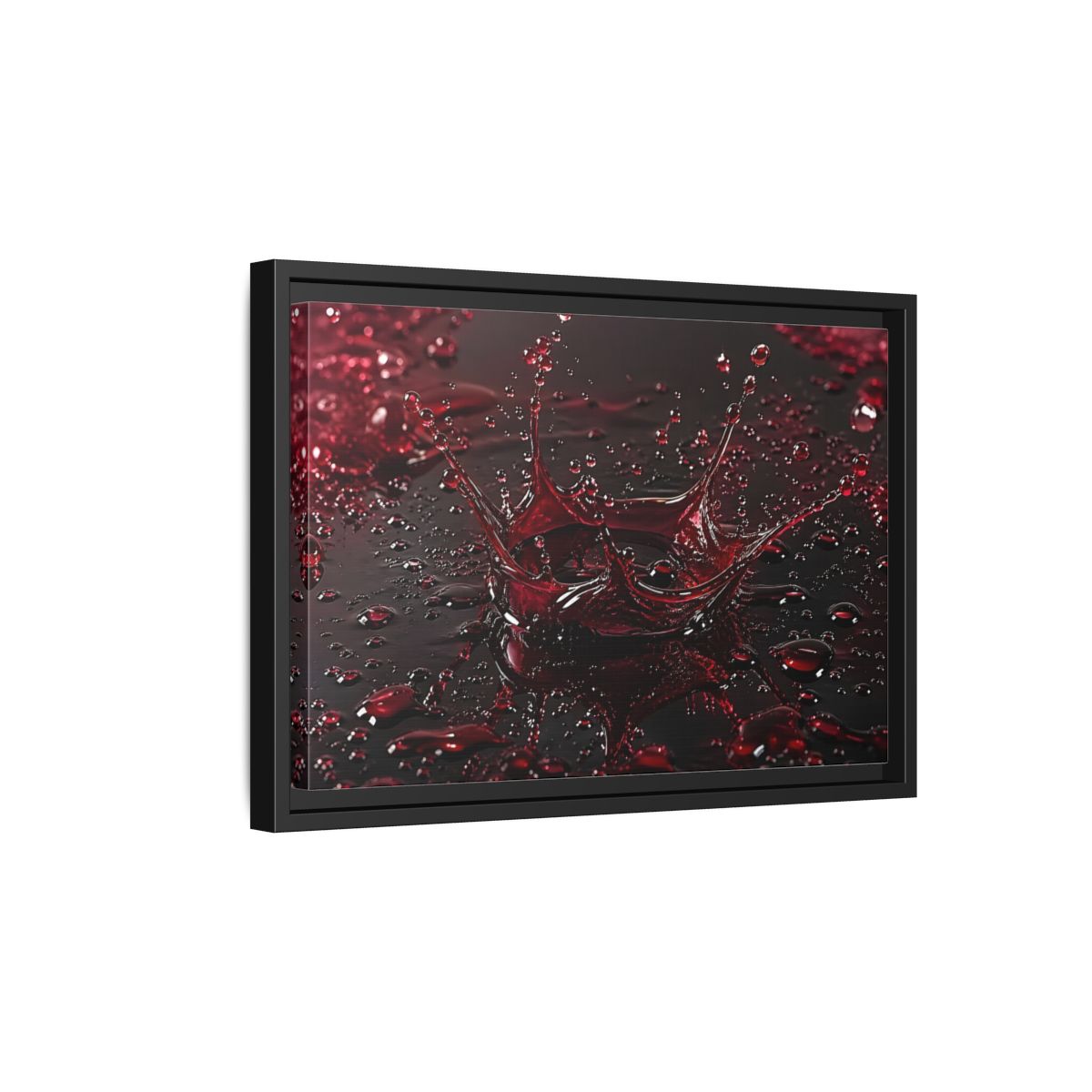 Side Mockup 6. Abstract Liquid Splash Red Splash Art shown as stretched canvas wall art