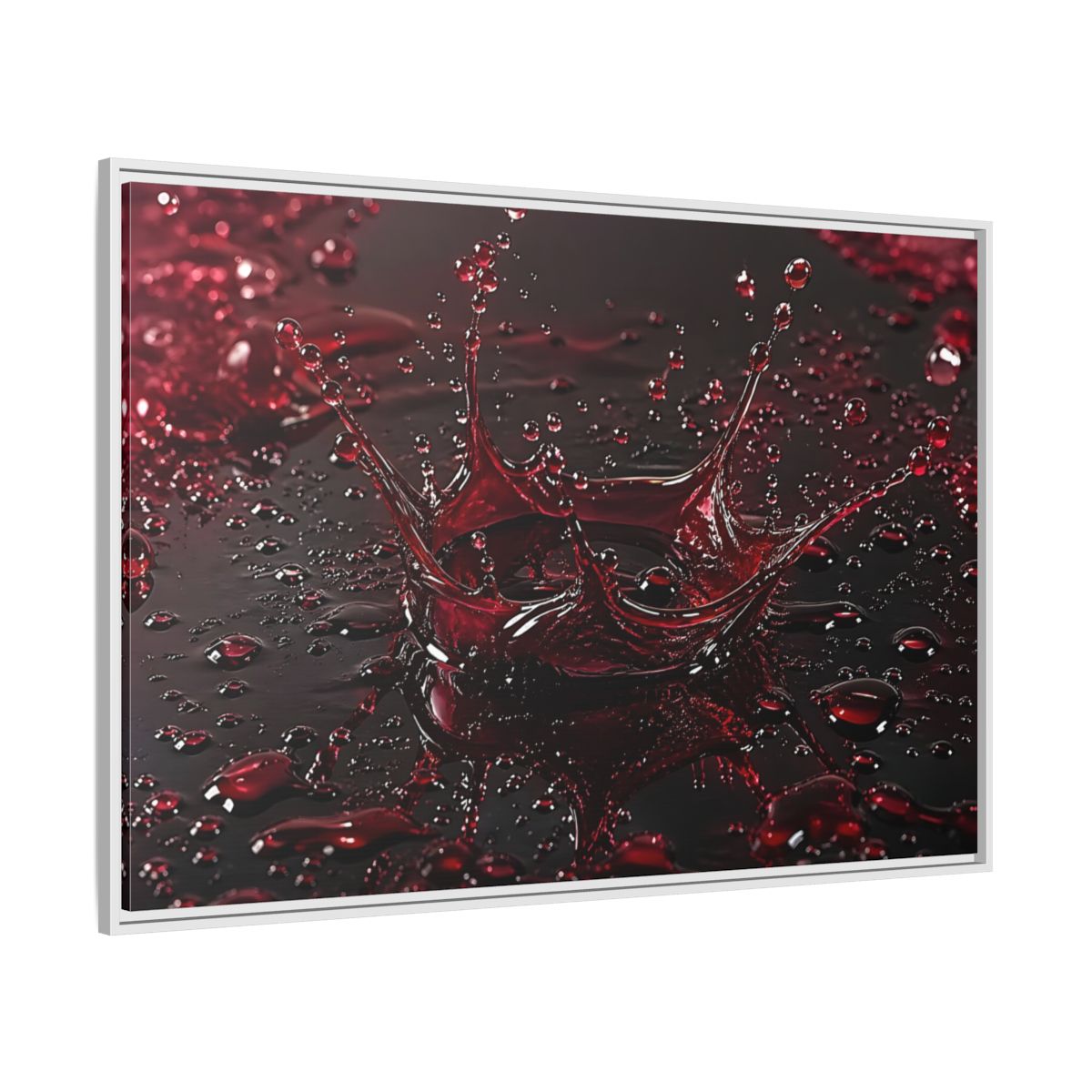 Side Mockup 7. Abstract Liquid Splash Red Splash Art shown as stretched canvas wall art