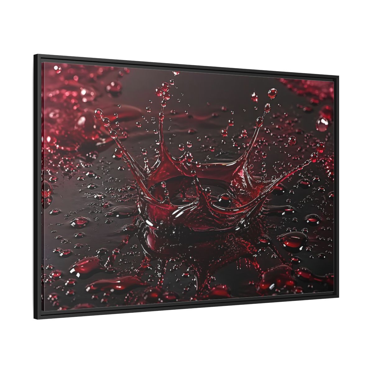 Side Mockup 12. Abstract Liquid Splash Red Splash Art shown as stretched canvas wall art