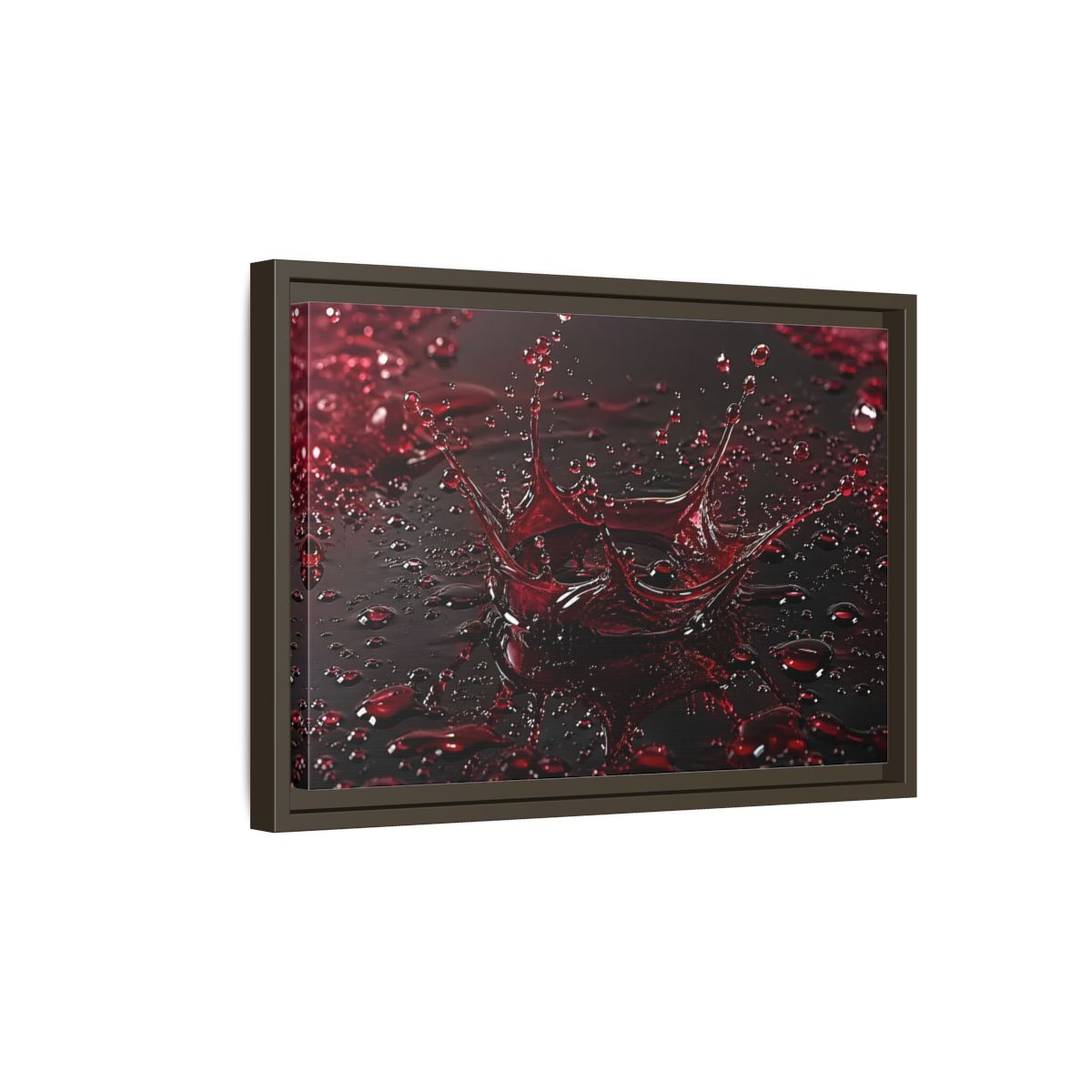 Side Mockup 5. Abstract Liquid Splash Red Splash Art shown as stretched canvas wall art