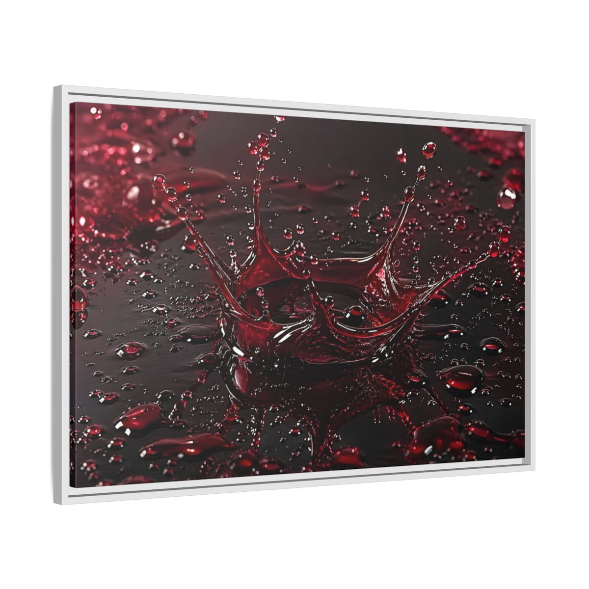 Side Mockup 9. Abstract Liquid Splash Red Splash Art shown as stretched canvas wall art