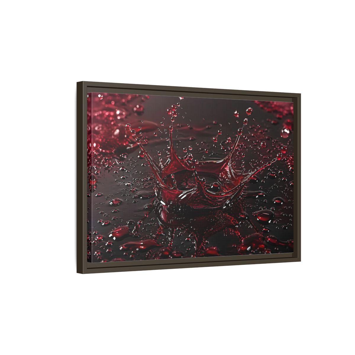Side Mockup 2. Abstract Liquid Splash Red Splash Art shown as stretched canvas wall art