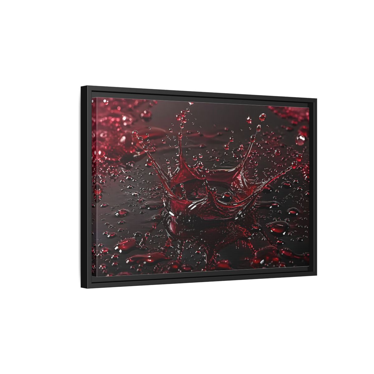 Side Mockup 3. Abstract Liquid Splash Red Splash Art shown as stretched canvas wall art