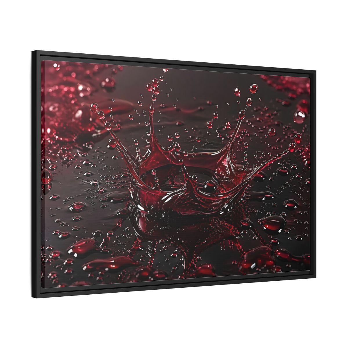 Side Mockup 13. Abstract Liquid Splash Red Splash Art shown as stretched canvas wall art