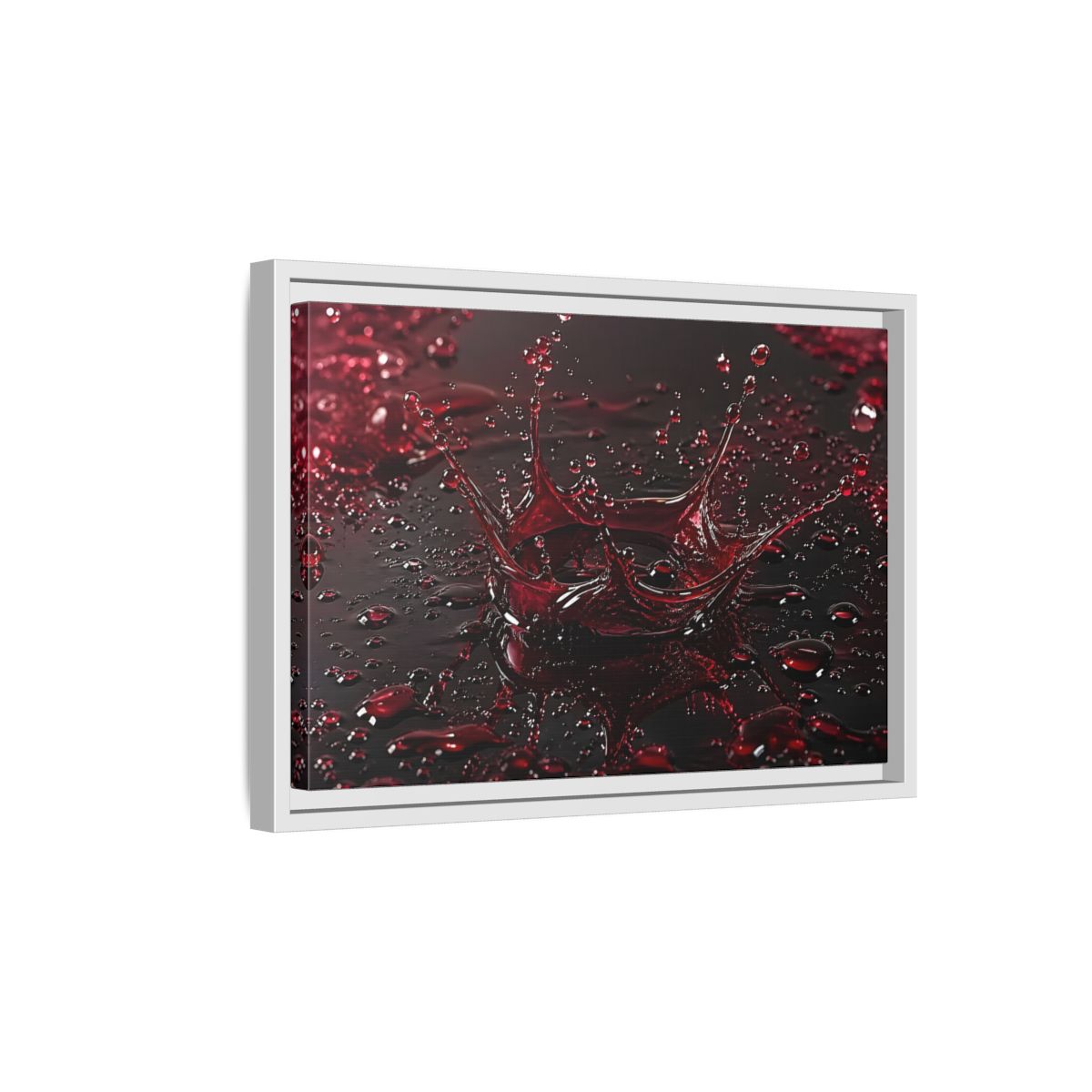 Side Mockup 4. Abstract Liquid Splash Red Splash Art shown as stretched canvas wall art