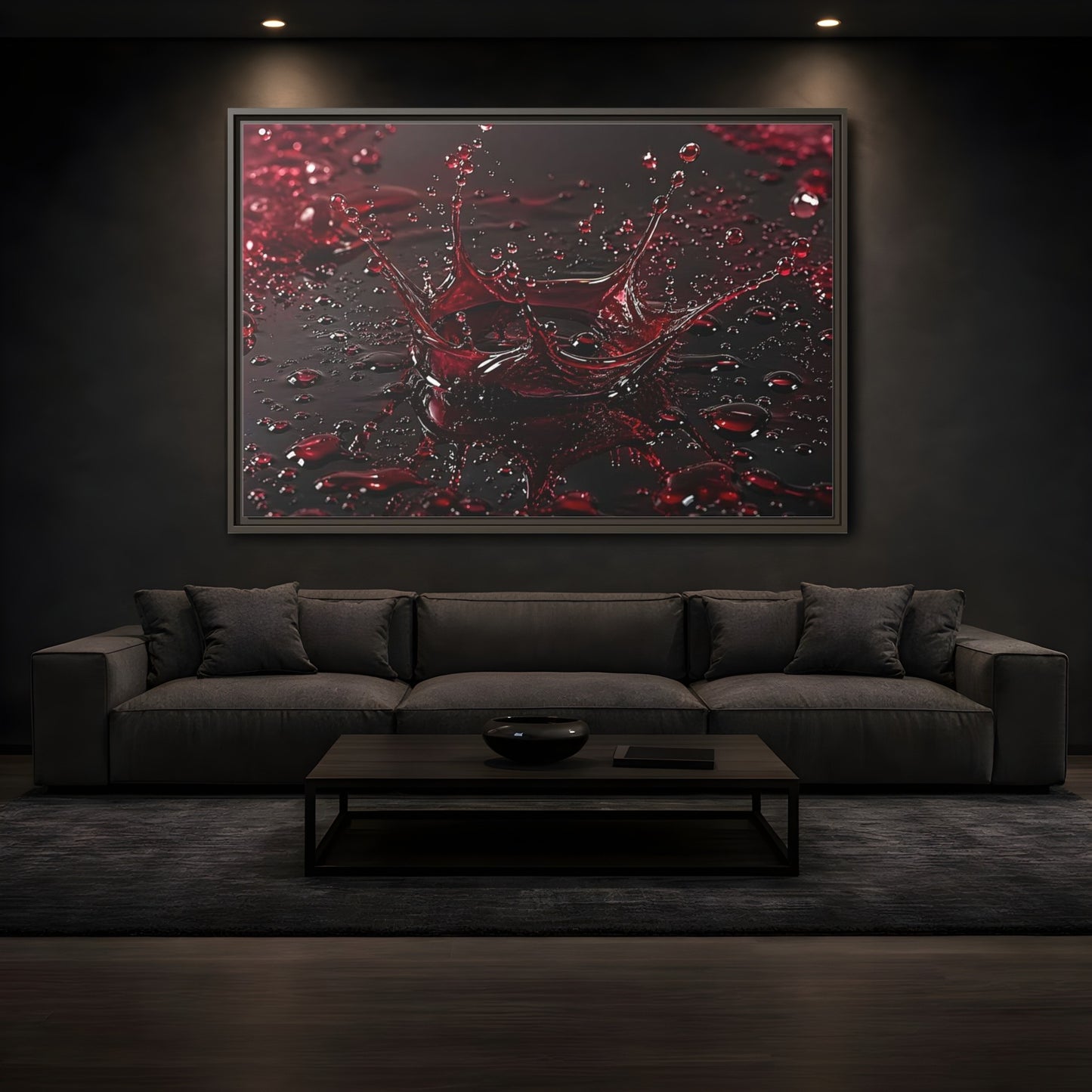 Mockup 3. Abstract Liquid Splash Red Splash Art shown as stretched canvas wall art