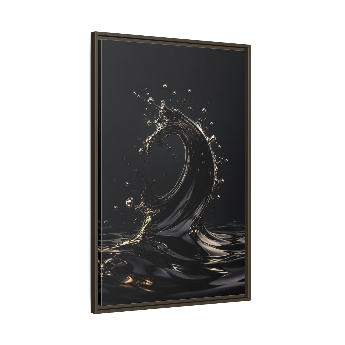 Main Mockup. Abstract Liquid Wave Black And Gold shown as stretched canvas wall art