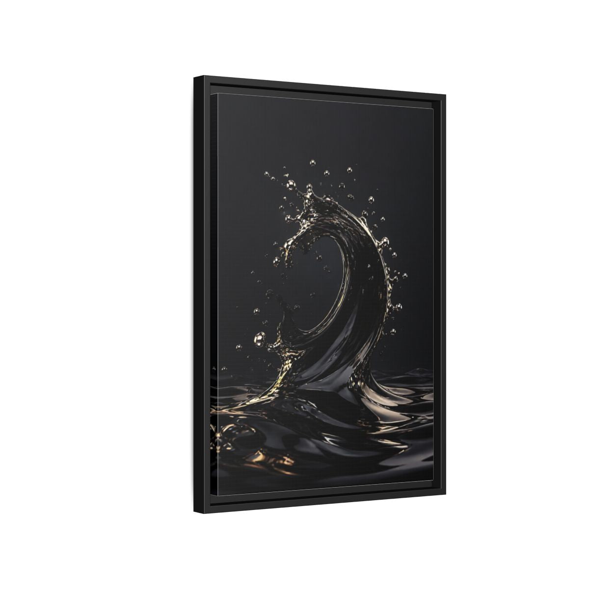 Side Mockup 3. Abstract Liquid Wave Black And Gold shown as stretched canvas wall art