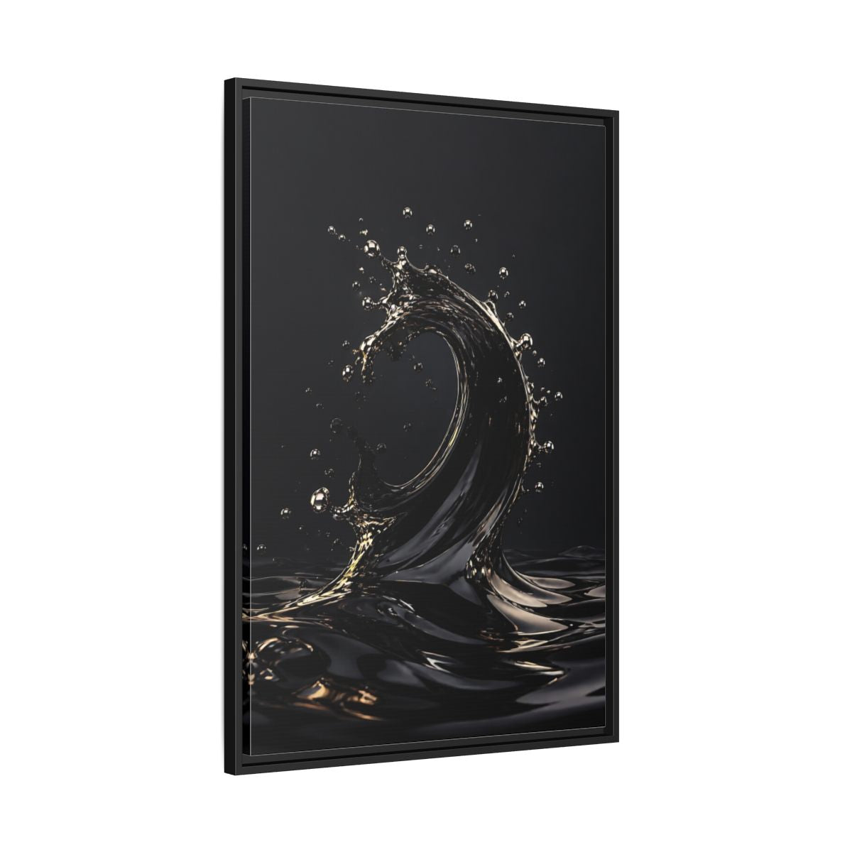 Side Mockup 13. Abstract Liquid Wave Black And Gold shown as stretched canvas wall art