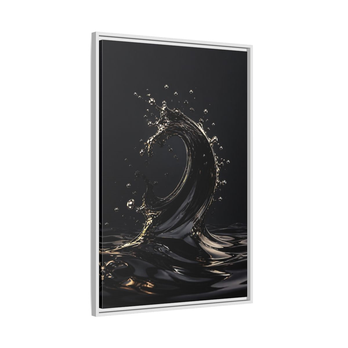 Side Mockup 9. Abstract Liquid Wave Black And Gold shown as stretched canvas wall art