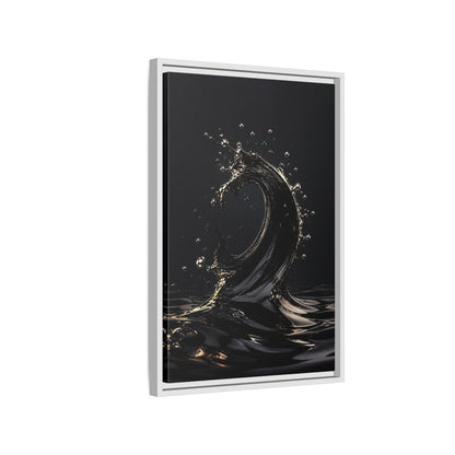 Side Mockup 1. Abstract Liquid Wave Black And Gold shown as stretched canvas wall art