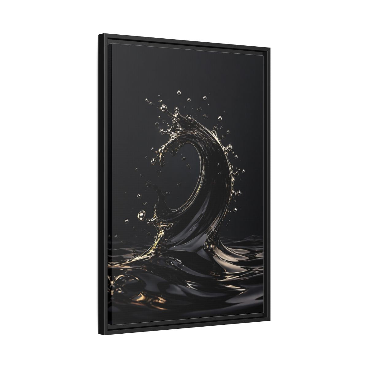 Side Mockup 14. Abstract Liquid Wave Black And Gold shown as stretched canvas wall art
