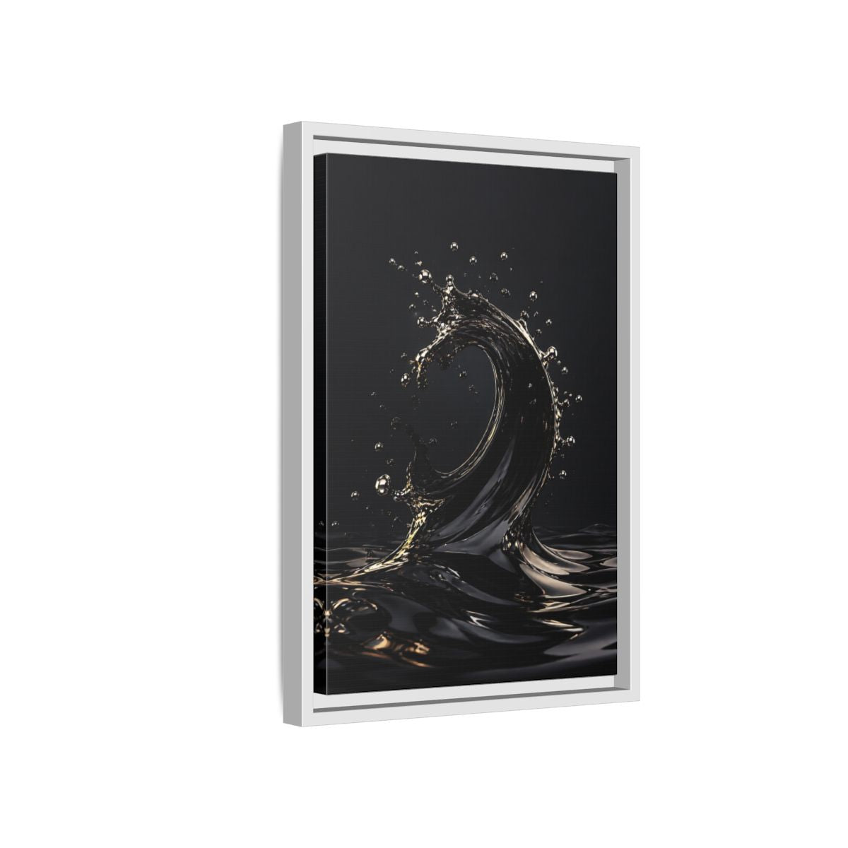 Side Mockup 4. Abstract Liquid Wave Black And Gold shown as stretched canvas wall art