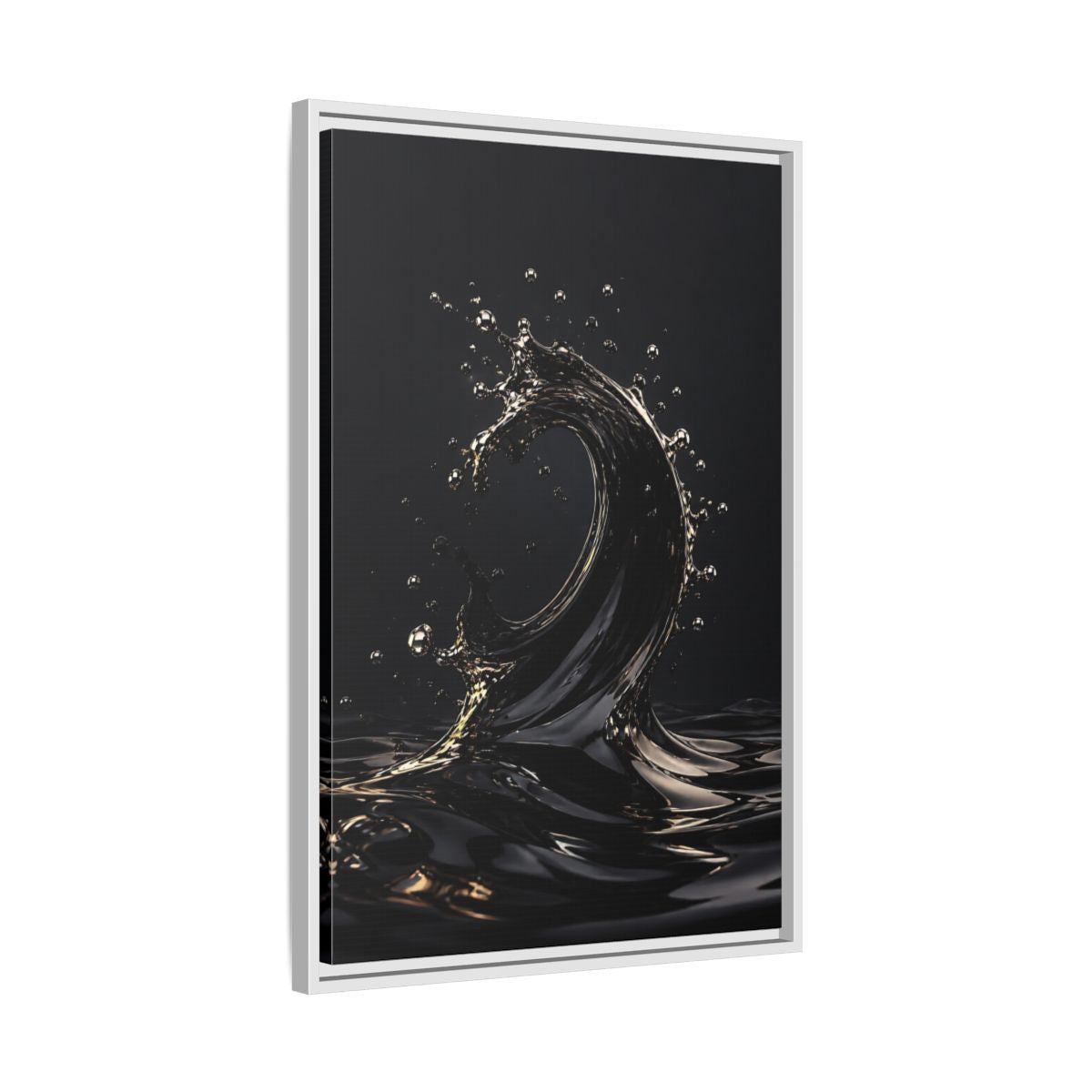 Side Mockup 10. Abstract Liquid Wave Black And Gold shown as stretched canvas wall art
