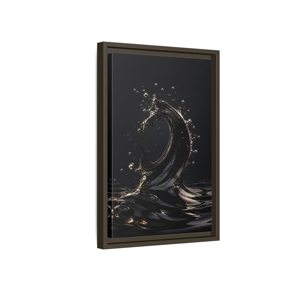 Side Mockup 5. Abstract Liquid Wave Black And Gold shown as stretched canvas wall art