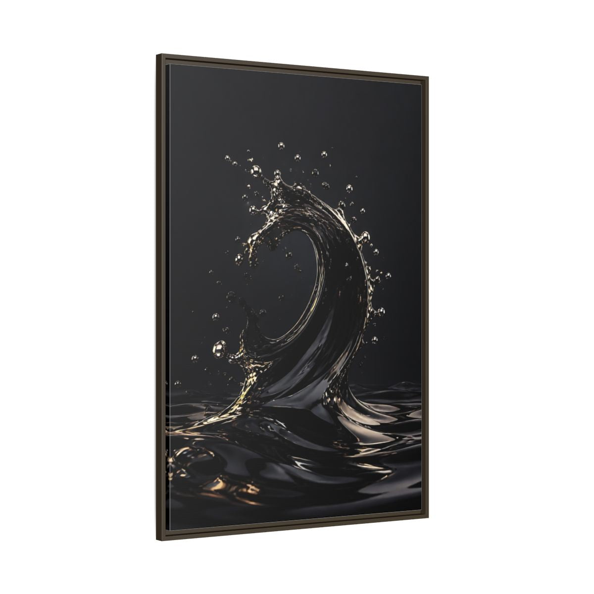 Side Mockup 8. Abstract Liquid Wave Black And Gold shown as stretched canvas wall art