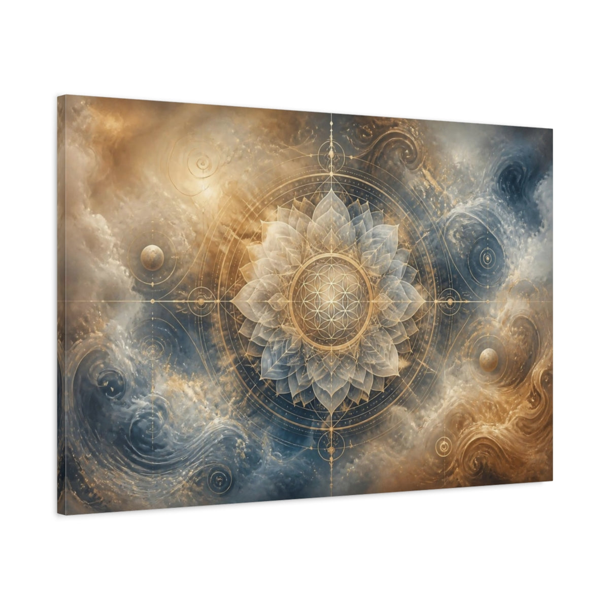 Main Mockup. Abstract Lotus Mandala shown as canvas print